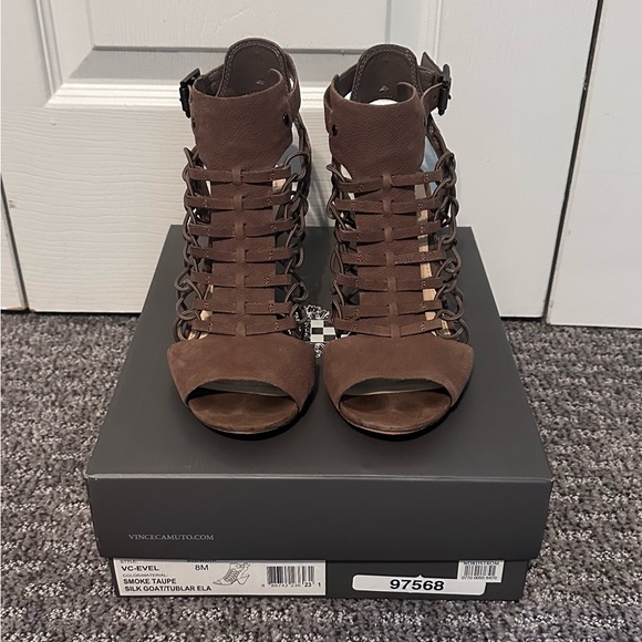Vince Camuto Evel Smoke Taupe Caged Gladiator Women's Sandals, Size 8M - Picture 1 of 11